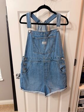 Levi's Light Blue Denim Short Overalls with Rolled Cuffs